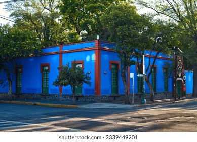 Frida Kahlo Museum, also known as the Blue House at the morning in Coyoacan, Mexico City. - La casa azul. - Shutterstock ID 2339449201