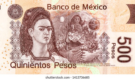 Frida Kahlo Portrait From Mexico 500 Pesos 2013 Banknotes. 