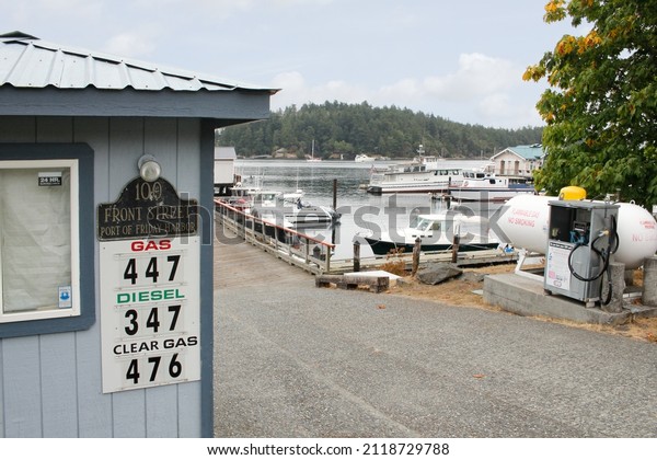 Friday\
Harbor, Washington, United States - 09-11-2021: A view of the\
refueling area on the Port of Friday\
Harbor.