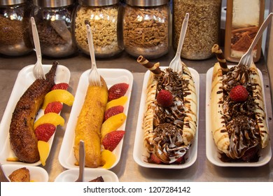 Fried Banana Table With Fruits And Banana Split Group