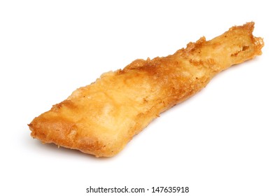 Fried Battered Fish Fillet On White Background.