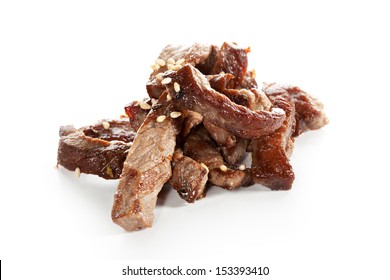 Fried Beef Isolated Over White