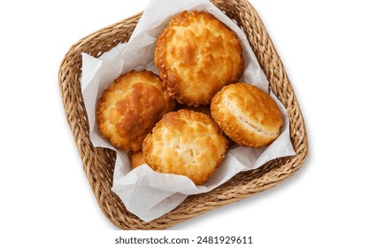 Fried Biscuits in a Woven Basket on Isolate White Background - Powered by Shutterstock