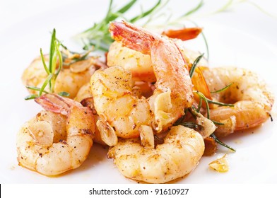 Fried Black Tiger Prawns With Herbs And Spices