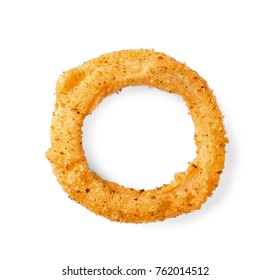 Fried breaded onion ring on white background