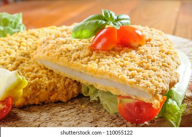 Fried Breaded Veal Milanese With Salad (could Be Either Veal, Pork Or Chicken Schnitzel)