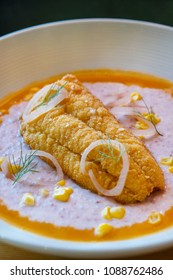 Fried Catfish And Blue Corn Grits Southern Style Breakfast Meal