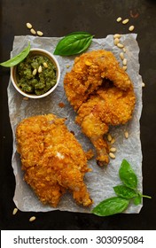 Fried Chicken, Breaded In Corn Flakes.