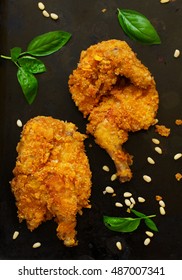 Fried Chicken, Breaded In Corn Flakes.