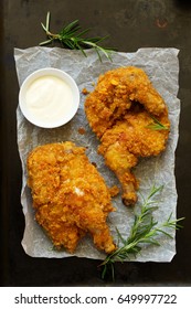 Fried Chicken, Breaded In Corn Flakes.