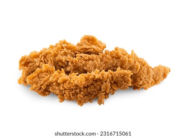 Fried Chicken breast hot crispy strips crunchy chicken tenders pieces isolated on white background	
					