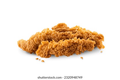 Fried Chicken breast hot crispy strips crunchy chicken tenders three pieces isolated on white background	
