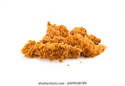 Fried Chicken breast hot crispy strips crunchy chicken tenders three pieces isolated on white background