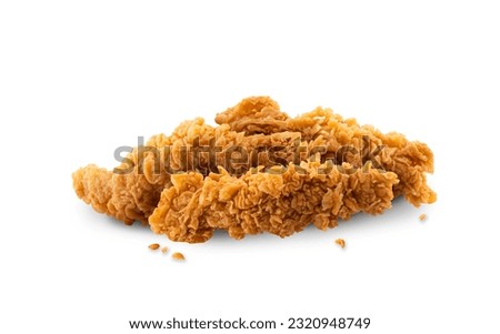Fried Chicken breast hot crispy strips crunchy chicken tenders three pieces isolated on white background	
