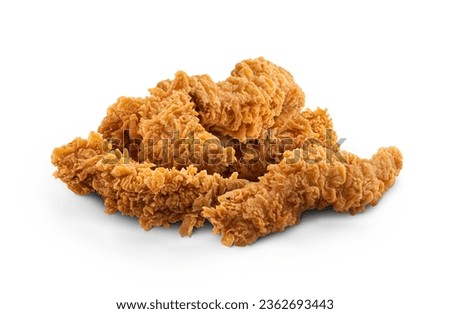 Fried Chicken breast hot crispy strips crunchy chicken tenders five pieces isolated on a white background	
