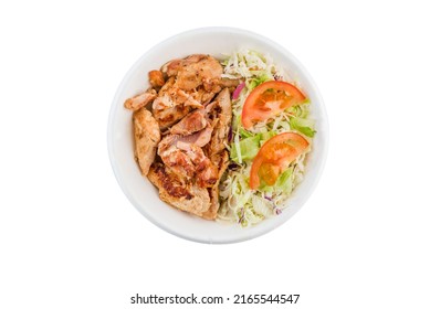 Fried Chicken With Coleslaw Salad. Isolated. Top View