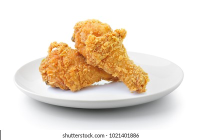 Fried Chicken Drumsticks In Plate Isolated On A White Background