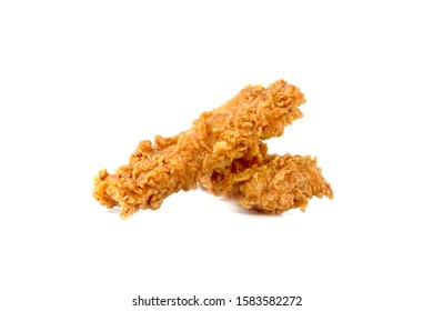 Fried chicken fillets on a white background. Fried chicken nuggets close-up.