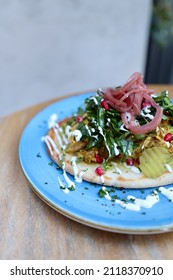 Fried Chicken Flat Bread At Restaurant 