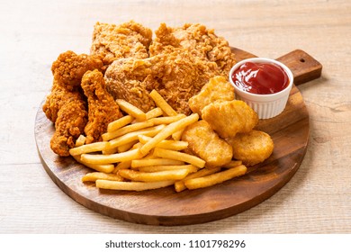 Fried Chicken With French Fries And Nuggets Meal - Junk Food And Unhealthy Food