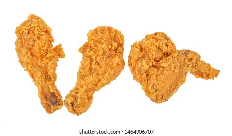 Fried chicken isolated on white background. Top view
