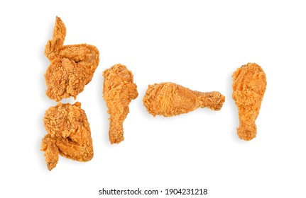 Fried Chicken Isolated On White Background. Top View