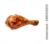 fried chicken leg isolated on white background. abstract photo of fired chicken leg isolated on white background. Chicken drumstick png.