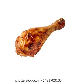 fried chicken leg isolated on white background. Chicken drumstick flying isolated. 