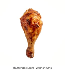 fried chicken leg isolated on white background. abstract photo of fired chicken leg isolated on white background. Chicken drumstick png. 