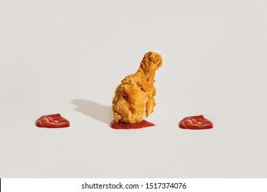 Fried chicken leg with ketchup