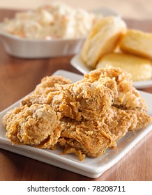 Fried Chicken Meal With Biscuits And Coleslaw