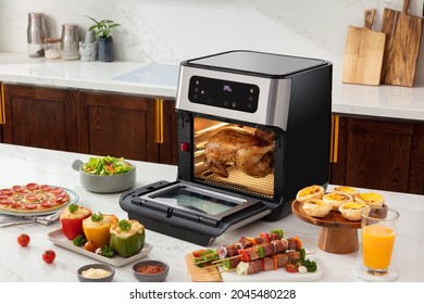 
fried chicken oven, grilled and healthy food with table.  