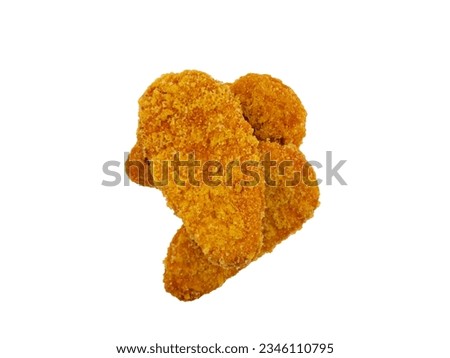 fried chicken pane, chicken breast fillet three pieces top view isolated on white background
