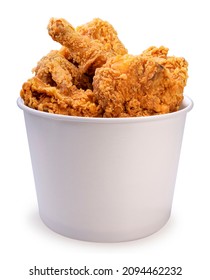Fried chicken in paper bucket isolated on white background, Fried chicken on white With clipping path. - Shutterstock ID 2094462232