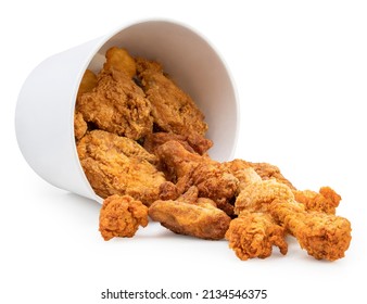 Fried chicken in paper bucket isolated on white background, Fried chicken on white With clipping path. - Shutterstock ID 2134546375