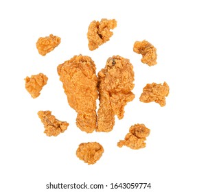 Fried chicken and popcorn chicken isolated on white background. Top view - Shutterstock ID 1643059774