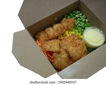 Fried Chicken Salad Box On White Background