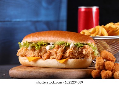 Fried Chicken Sandwich With Lettuce And Mayo