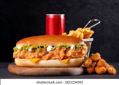 Fried Chicken Sandwich With Lettuce And Mayo