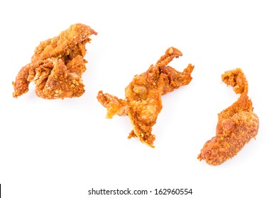 Fried Chicken Skin On White Background