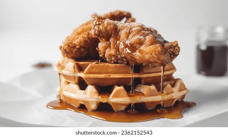 Fried Chicken and Waffles Platter with a Drizzle of Syrup - Powered by Shutterstock