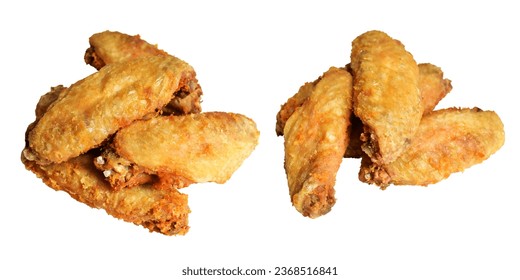 Fried chicken wing isolated with clipping path, no shadow in white background, fast food