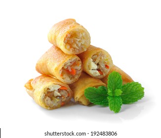 Fried Chinese Traditional Spring Rolls Food Isolated On White Background