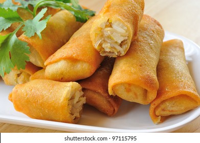 Fried Chinese Traditional Spring Rolls Food