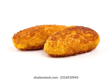 Fried cutlets in bread crumbs, isolated on the white background