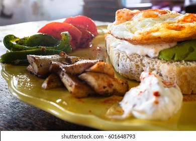 Fried egg with bread for breakfast