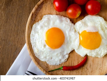 Fried Egg On Dish .close Up.