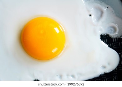 Fried Egg On A Frying Pan. A Close Up.