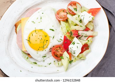 Fried Egg On Sandwich Toast Bread Top Down View