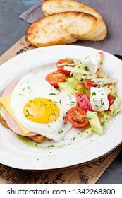 Fried Egg On Sandwich Toast Bread Top Down View